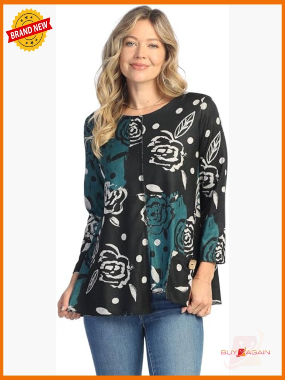 Long Sleeve Tunic With Patch Pocket, A-Line Shape, Brushed Knit Fabric